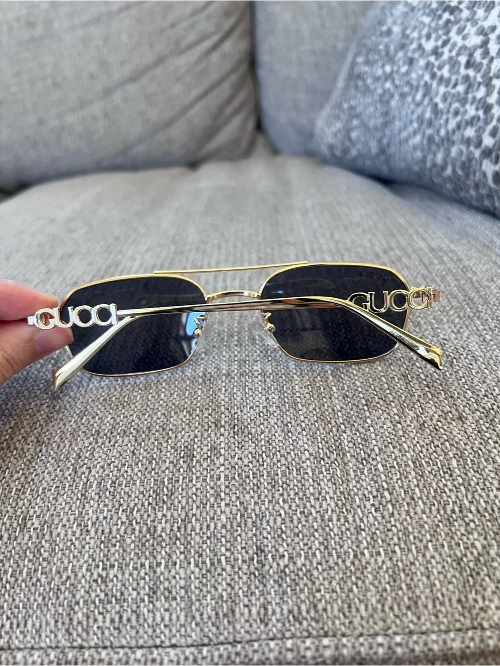 Gucci Metal Gold Frame Black Lens Sunglasses